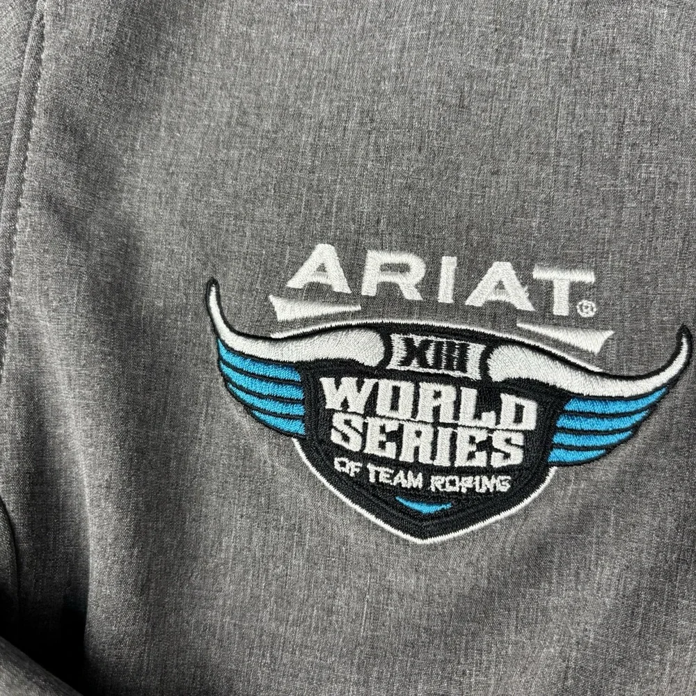 Ariat Jacket Boys Medium 10-12 Full Zip Gray World Series Roping Embroidered EUC